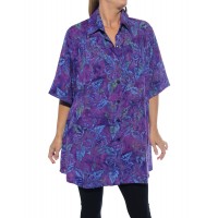 Women's Plus Size Tunic - Batik Purple Hibiscus 